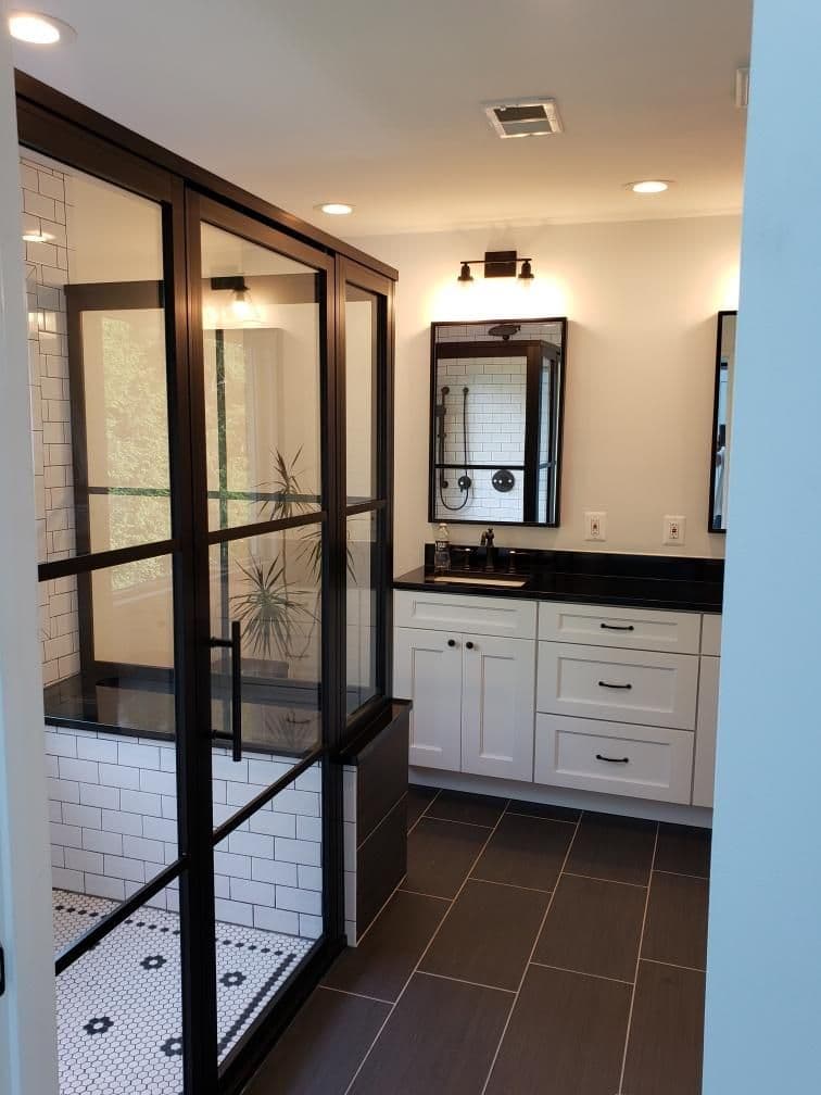 black paned shower